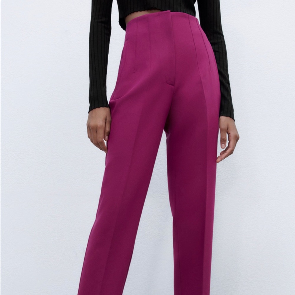 Zara Magenta High-Waisted Trousers